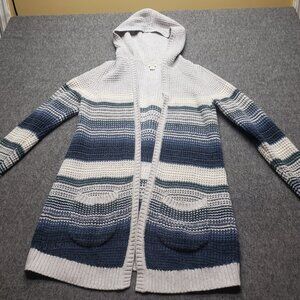 LL Bean All-Day Waffle Knit Hooded Wrap Cardigan Sweater Women’s Medium